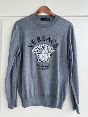 Versace Grey Crewneck Sweater with Medusa Logo
